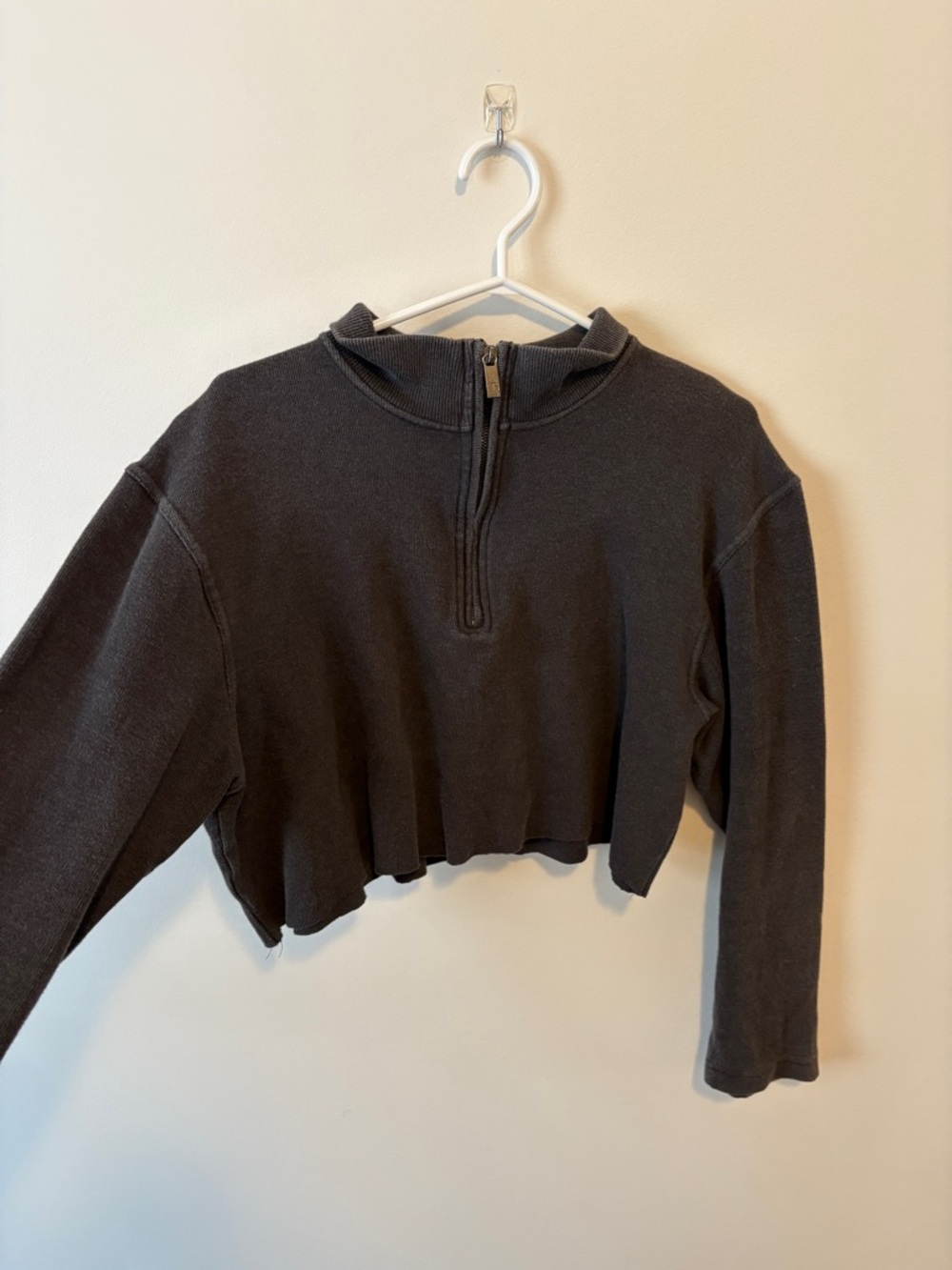 Hudson Jeans Black Cropped Half-Zip Sweatshirt